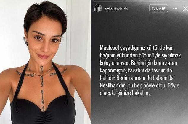 <p>"BENİM ANNEM DE BABAM DA NESLİHAN'DIR"<br />
Levent İnanır ve Neslihan Acar'ın kızı &Ouml;yk&uuml; Kardelen Arıca, annesine destek verdiği bir paylaşım yaptı. Arıca, şu ifadeleri kullandı: Maalesef yaşadığımız k&uuml;lt&uuml;rde kan bağının y&uuml;k&uuml;nden b&uuml;t&uuml;n&uuml;yle sıyrılmak kolay olmuyor. Benim i&ccedil;in konu zaten kapanmıştır; tarafım da tavrım da bellidir. Benim annem de babam da Neslihan'dır; bu hep b&ouml;yle oldu, b&ouml;yle olacak. İşimize bakalım.&nbsp;</p>

