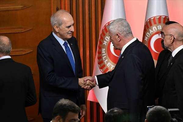 <p>TBMM Başkanı Numan Kurtulmuş, yeni yasama yılı dolayısıyla TBMM T&ouml;ren Salonu'nda resepsiyon verdi. Resepsiyona, İYİ Parti Genel Başkanı M&uuml;savat Dervişoğlu da katıldı.</p>

<p>&nbsp;</p>
