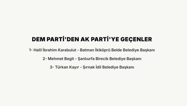 <p><strong>DEM PARTİ'DEN AK PARTİ'YE GE&Ccedil;ENLER</strong></p>

<p>&nbsp;</p>
