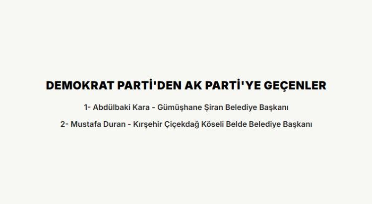 <p><strong>DEMOKRAT PARTİ'DEN AK PARTİ'YE GE&Ccedil;ENLER</strong></p>

<p>&nbsp;</p>
