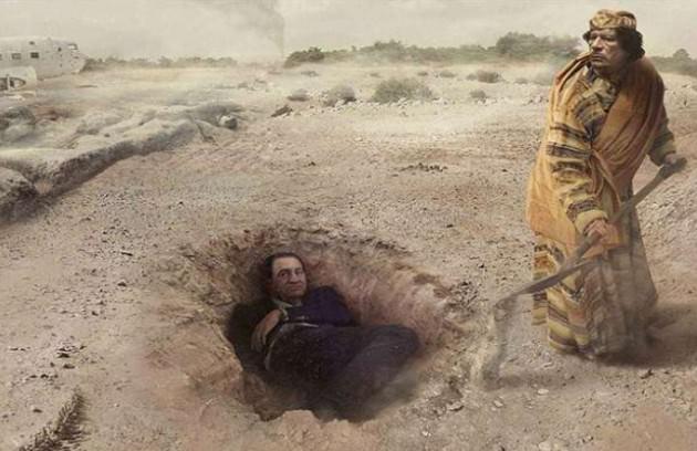 El Mostrador gazetesi i&ccedil;in hazırlanan afişlerin birinde ge&ccedil;tiğimiz yıl hayata veda eden Amy Wimehouse Prens William ile eşi Kate Middleton&rsquo;ı canlı canlı g&ouml;merken g&ouml;r&uuml;l&uuml;yor. Bir diğer afişte ise ge&ccedil;tiğimiz yıl hayata veda eden Libya'nın devrik lideri Muammer Kaddafi Mısır'ın eski lideri H&uuml;sn&uuml; M&uuml;barek'i g&ouml;m&uuml;yor.