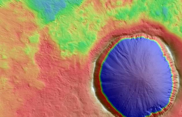 <p>NASA’nın Keşif Uydusu’na (MRO) bağlı olan ve Kızıl Gezegen üzerinde genişliği bir metreden kısa objeleri görebilen HiRISE, bizlere Mars’ın tabiatı, jeolojisi, aktif erozyon faaliyetleri ve hatta bizim kendi yeryüzü görevlerimiz hakkında benzersiz görüşler sunuyor. DTM’nin topografik renk spektrumdan elde ettiği bir diğer yüksek çözünürlüklü görüntü. Yine de yükseklik ölçümleri hakkında bu fotoğrafta çok az bilgi yer alıyor.</p>