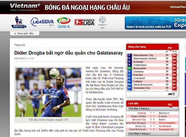 VietnamPlus Anelka'nın Juventus'a transferinin ardından takım arkadaşı Didier Drogba da Türk kulübü Galatasaray ile anlaşmaya vardı. Fildişi Sahili milli takımının kaptanı olan Drogba, Galatasaray ile 18 aylık sözleşme imzaladı.