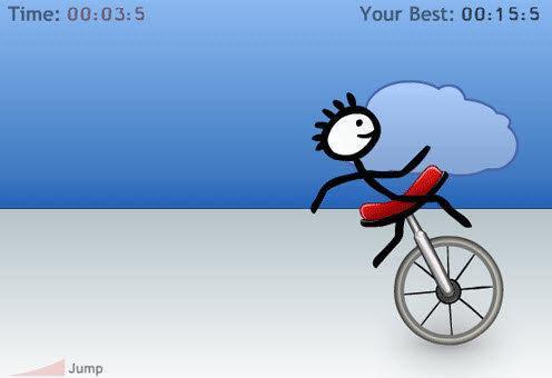 Unicycle Rider  Oyunda sadece tek tekerlekle kendinizi dengede tutmaya çalışmıyorsunuz; bunu yanında bu esnada topa da vurmanız gerekiyor.