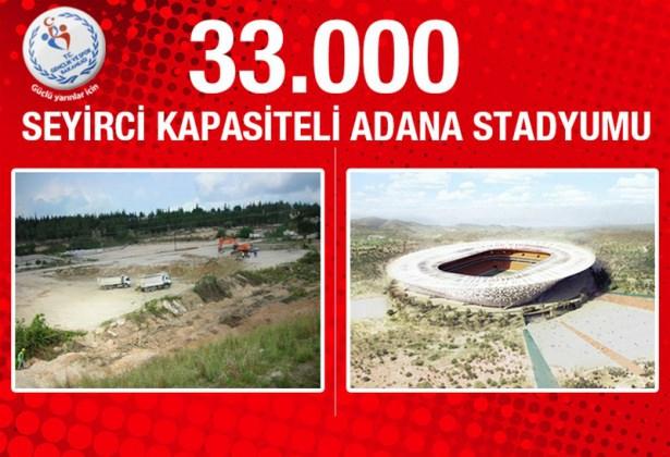 <p><strong>Adana Stadyumu: </strong>Geçtiğimiz yılın Nisan ayında ihalesi yapılan 33 bin seyirci kapasiteli Adana Stadyumu, 103 bin metrekarelik bir alana inşa ediyor. Bugün itibariyle gerçekleşme oranı yüzde 1 dolaylarında olan stadyumun proje maliyeti 140 milyon TL.</p>
