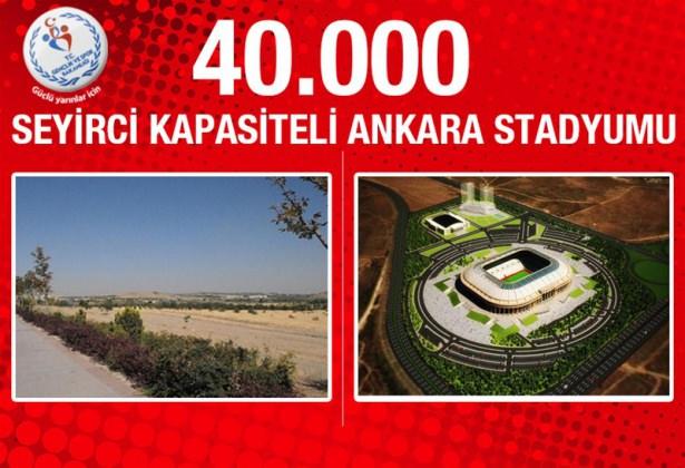 <p><strong>Ankara Stadyumu:</strong> Başkentlilerin uzun zamandır hayali olan dört dörtlük bir stadyum isteğini tamamıyla karışlayacak olan projenin yaklaşık 200 milyon TL'ye mal olması bekleniyor. 40 bin seyirci kapasitesine sahip olacak stadyum için Gençlik ve Spor Bakanlığı arazi çalışmalarını sürdürüyor.</p>