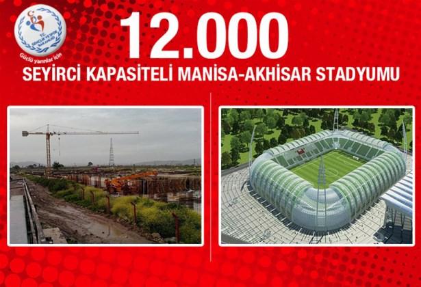 <p><strong>Manisa Akhisar Stadyumu:</strong> Manisa da tıpkı İzmir gibi aynı anda iki stadyumun inşasının devam ettiği bir diğer şehir. Bu projelerden ilki olan Manisa Akhisar Stadyumu, 12 bin seyirci kapasitesine sahip olacak. Proje maliyeti 39 milyon TL olan stadyumun bugün itibariyle fiziki gerçekleşme oranı yüzde 5.</p>
