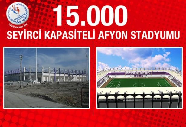 <p><strong>Afyon Stadyumu: </strong>2010 yılının sonunda ihale edilen 15 bin seyirci kapasiteli Afyon Stadyumu'nda sona gelindi. Bugün itibariyle sadece bazı ince işlerin kaldığı stadyumun, yeni sezonda kapılarını sporseverlere açması bekleniyor.</p>
