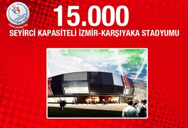 <p><strong>İzmir Karşıyaka Stadyumu: </strong>İzmir'in bir diğer 75 milyon TL yatırım bedelli stadyumu da İzmir Karşıyaka Stadyumu. 15 bin seyirci kapasiteli stadyum için bu yılın Nisan ayında sözleşme imzalandı ve yer teslimi aşamasına gelindi.</p>
