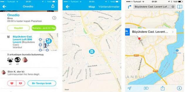 <p>2. iPhone'da adres bulmanın en kolay yolu Foursquare'dir.<br />Gireceğiniz yerin adını yazacaksınız, çıkan sonuçtan haritaya basacaksınız, daha sonra foursquare içinde açılan haritada sağ üstteki "Yönlendirmeler"e basacaksınız. Böylece Apple Maps direk olarak açılıp sizi gideceğiniz yere götürüyor! Çok kolay!</p>