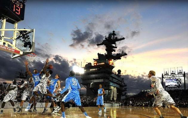 NORTH CAROLINA VE MICHIGAN STATE 11 Kasım 2011 North Carolina ve Michigan State arasındaki 2011 kolej basketbolu sezonunu açan karşılaşma, ABD uçak gemisi USS Carl Vinson'ın güvertesinde oynanmıştı.