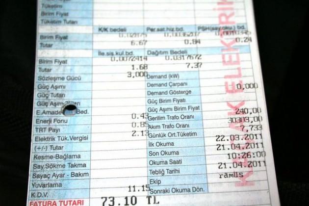 Elektrik harcaması Harcamaları:55 TL Vergisi: 11,33 TL