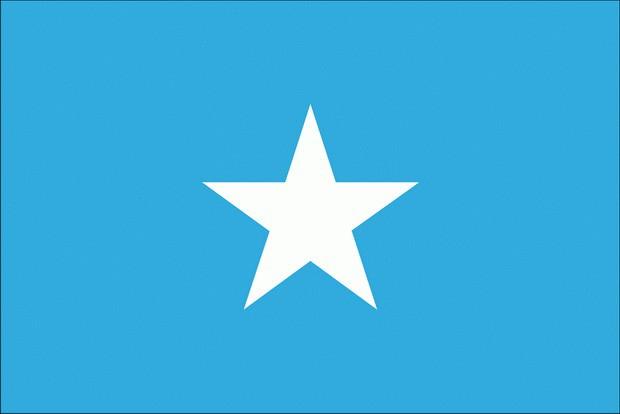 <p>Somali: Açık mavi (turkuaz) zeminin ortasındaki büyük beyaz ve beş kollu bir yıldızdan oluşur.Beş kollu yıldız eski ve daha geniş olan Somali sömürge bölgesinin şimdilerde kendi başlarına ülkeler olan iç bölgelerini temsil eder: Cibuti, Etiyopya, Somali,Eritre ve Kuzey Kenya Somalisi.</p>
