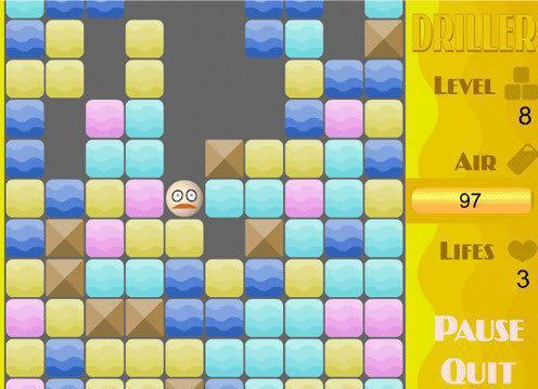 Driller  Oyunda kafanıza bir şey düşmeden yolunuzdaki taşları yiyerek ilerliyorsunuz.