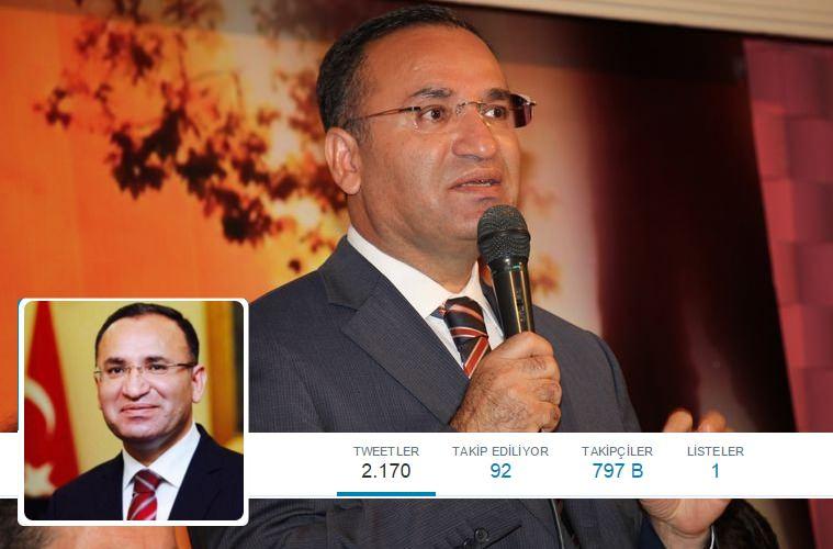 <p>Adalet Bakanı Bekir Bozdağ: 797 bin</p>

<p><strong><a href="https://twitter.com/bybekirbozdag" target="_blank"><span style="color:rgb(255, 255, 0)">TAKİP ET</span></a></strong></p>
