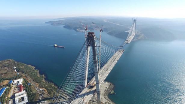 <p>Yapımına 2013 yılında başlanan 3 milyar dolar maliyetli 3. Boğaz Köprüsü ve Kuzey Marmara Otoyolu projesinde iki yakanın birleşmesine 247 metre kaldı. 2016 Temmuz ve Ağustos ayı içinde açılması planlanan  Yavuz Sultan Selim Köprüsü'nde tabliyelerin döşenme işlemi devam ederken, otoyol ve bağlantı yollarının yapımı da hızla sürüyor.</p>

<p> </p>
