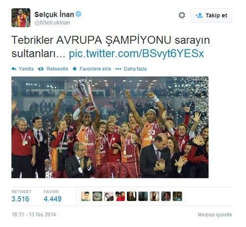 <p>Finalde Fenerbahçe'yi mağlup ederek Avrupa Şampiyonu olan Galatasaraylı Bayan basketbolculara ilk tebrik futbolculardan geldi.</p>
