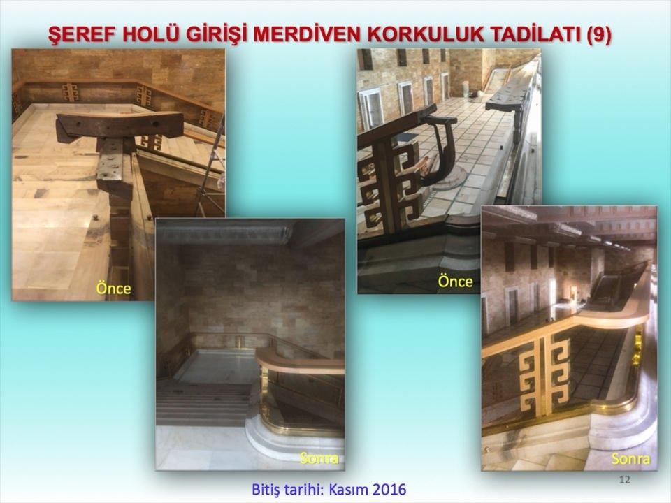 <p>İktidar kulisinde yetersiz olan havalandırma ve aydınlatmalar ile yıpranmış olan mobilyalar yenilenerek kulisler daha konforlu hale getirildi, duvarlar ve kolonlarda zarar gören mermerler yenilendi.</p>

<p> </p>
