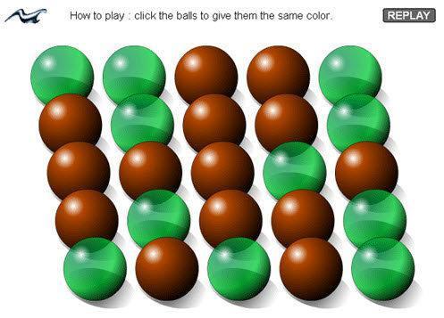 Ball Puzzle  Oyuda, topları aynı renge dönüştürmek için her bir topa tıklamaya çalışıyorsunuz.