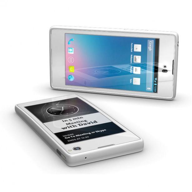 <p>YotaPhone</p>

<p>Rus üretici YotaDevices'ın ürettiği YotaPhone, Mobil Dünya Kongresi'nde<br />
dikkat çeken telefonlardan bir tanesiydi. Ön yüzünde normal bir LCD<br />
ekrana sahip telefon, arka tarafında E-Ink ekranla geliyor. Güçten<br />
tasarruf etmek üzere ön yüzdeki görüntüleri arka tarafa<br />
taşıyabiliyorsunuz. Cihazın sadece kendi evinde, Rusya'da satışa<br />
sunulması bekleniyor.</p>
