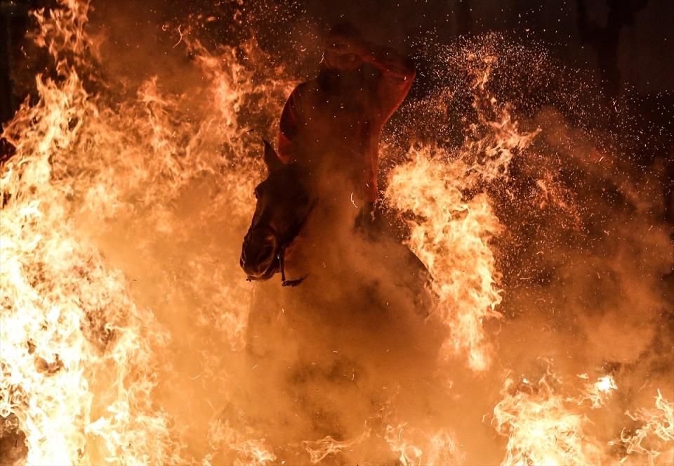 <p>İspanya'nın kuzeyindeki Avila kentinin San Bartolome de Pinares kasabasında yaklaşık 300 yıldır süregelen bir inanışla atlar, kötülüklerden ve günahlardan arınmak için yakılan büyük ateşlerin üstünden atlatıldı.</p>
