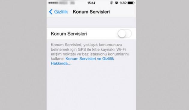 <p><strong>5) Konum Servislerini kapatın</strong> Konum Servisleri de bataryanın ömrünü hızlı tüketen ve telefonu yavaşlatan özelliklerden biri. Ayarlar'dan önce Gizlilik, sonra Konum Servisleri'ni seçip bu özelliği kapatabilirsiniz. Hem durduk yere bulunduğunuz yeri ifşa edip istenmeyen bazı olayların da önüne geçmiş olursunuz.</p>