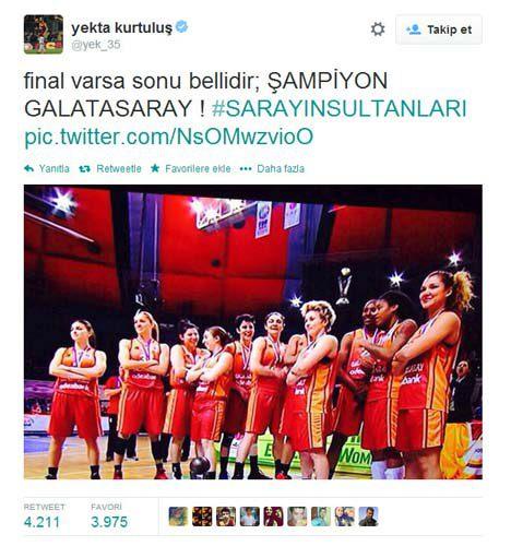 <p>Finalde Fenerbahçe'yi mağlup ederek Avrupa Şampiyonu olan Galatasaraylı Bayan basketbolculara ilk tebrik futbolculardan geldi.</p>