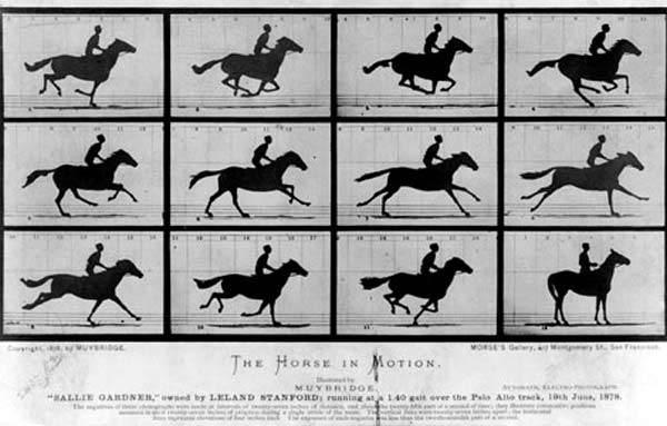 <p>İlk Hareketli Fotoğraf İngiliz fotoğrafçı Eadweard Muybridge, on iki kamerayla bir seri fotoğraf çekerek bir at yarışını adım adım fotoğrafladı. Bunları birleştirerek ilk hareketli görüntüleri oluşturdu. Kaynak: Dünyanın ilk fotoğraf çekimleri fotoğraf tarihi fotoğraf belgeseli</p>