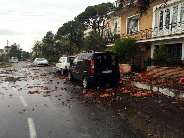<p><strong>AYVALIK'TA ÇATILAR UÇTU</strong></p>

<p>Ayvalık ilçesinde etkili olan sağanak nedeniyle bazı ev ve iş yerlerini su bastı, oluşan hortumun devirdiği ağaçlar ve çatılardan düşen kiremitler araçlara zarar verdi.</p>
