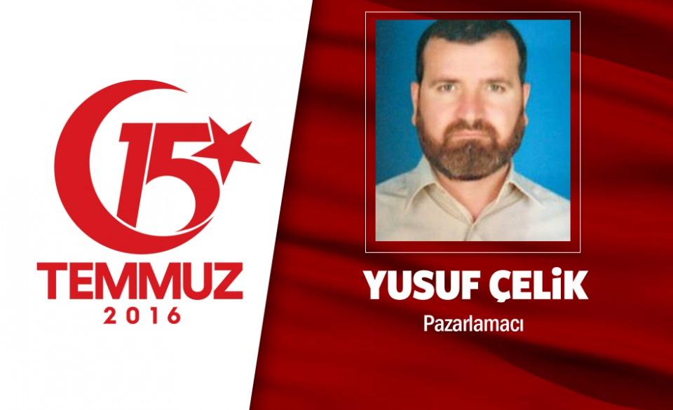 <p>Tanklarının önüne yatarak darbeci hainleri durdurmaya çalıştı, şehit oldu. 46 yaşındaki Yusuf Çelik,<br />
Ankara'da esnaflık yapıyordu. Hain darbe girişimi sonrası darbeci hainlerin işgal ettiği Genelkurmay<br />
Başkanlığı önüne ilk gelenler arasındaydı, en önde giderek tankların yakınlarına ulaştı, canı pahasına<br />
tankların önüne yattı. Darbeci hainlerin ateşi sonucu şehit düştü. Eşi o gece haber alamadı, Şehit<br />
Yusuf Çelik'in aracı bir gün sonra bulundu. Ardından şehit olduğu haberi geldi. Şehidin babası, 'Mesele<br />
vatansa gerisi teferruattır, oğlum gül bahçesine girer gibi Hakk'a yürüdü' dedi. Şehit Yusuf Çelik,<br />
memleketi Çankırı merkez Tüney köyünde son yolculuğuna uğurlandı. </p>
