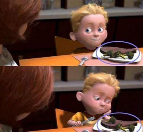 <p>The Incredibles - Brokolinin yer değiştirmesi: Akşam yemeği sahnesinde, Helen Dash ile konuşmak için döndüğünde Dash’in tabağındaki brokoliler etin etrafındayken sahne değiştiğinde ise brokoli parçalarından birisi artık etin üzerindedir.</p>