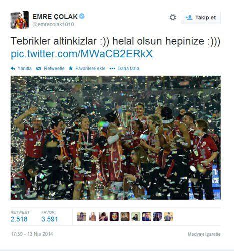 <p>Finalde Fenerbahçe'yi mağlup ederek Avrupa Şampiyonu olan Galatasaraylı Bayan basketbolculara ilk tebrik futbolculardan geldi.</p>