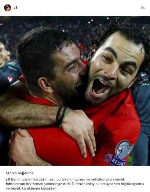 <p>SELÇUK İNAN - GALATASARAY</p>
<p>Benim canım kardeşim, sen bu ülkenin gururu ve yetiştirdiğiı en büyük futbolcusun. Her zaman yanındayız. Arda Turanlar kolay olunmuyor. Sen büyük oyuncu ve büyük karaktersin kardeşim.</p>