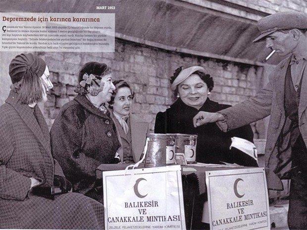 <p>"Depremzede için karınca kararınca: Taksim'de bağış masası (Mart 1953)</p>
<ul>
</ul>