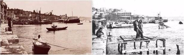 <p>Gülmez Biraderler'in ~1900'de çektiği fotoğraf ve 1975 yılında çekilen bir hatıra fotoğrafı yan yana Beşiktaş</p>

