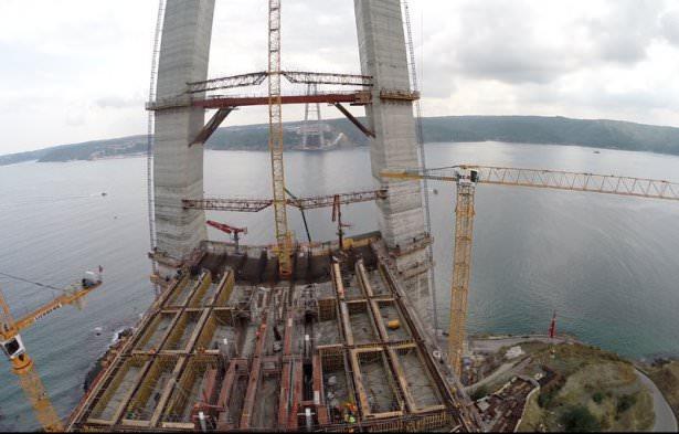 <p>İstanbul’un 3. Boğaz Köprüsü, 59 metrelik genişliği ile bittiğinde dünyanın en geniş köprüsü unvanını alacak. 8 şerit karayolu 2 şerit demiryolu olarak toplam 10 şeritli köprünün deniz üzerindeki uzunluğu 1408 metre olacak. Köprünün toplam uzunluğu ise 2 bin 164 metre. Köprü bu özelliği ile üzerinde raylı sistem olan dünyanın en uzun asma köprüsü olacak.</p>