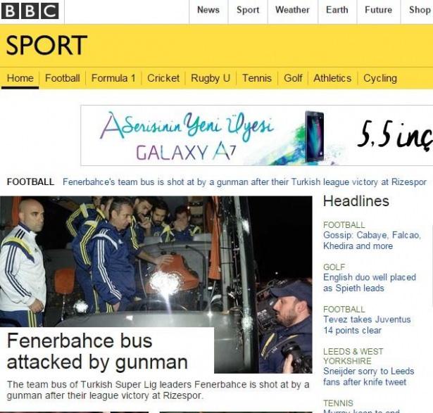 <p>BBC<br />
Fenerbahçe takım otobüsü, silahlı biri tarafından vuruldu. Olay, Trabzon Havaalanı'na giderken gerçekleşti. Başbakan Davutoğlu, soruşturmanın yürütüldüğünü açıkladı.</p>
