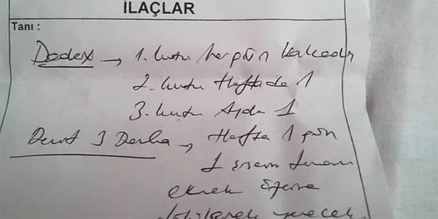 <p><strong>DOKTOR YAZISI</strong></p>

<p>Yazmayı öğrenmek için 12+6+5 senenin gerektiği, okumak için ise hayatın yetmediği yazı çeşidi.</p>
