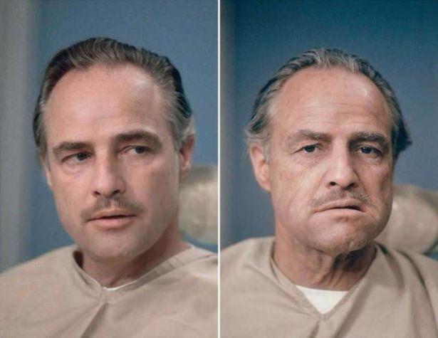 <p>Marlon Brando'nun Godfather filmindeki makyajı: Öncesi ve sonrası</p>
<p> </p>
