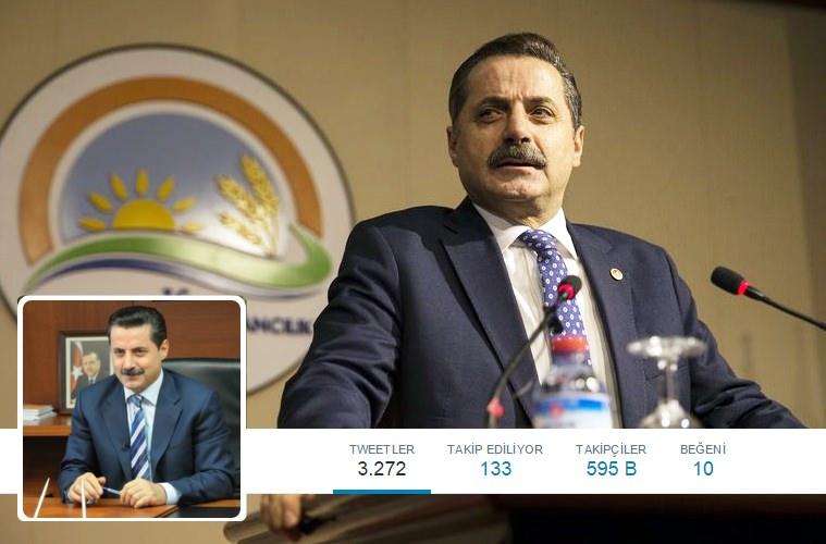 <p>Gıda Tarım ve Hayvancılık Bakanı Faruk Çelik: 594 bin<br />
<br />
<strong><a href="https://twitter.com/farukcelikcomtr" target="_blank"><span style="color:rgb(255, 255, 0)">TAKİP ET</span></a></strong></p>
