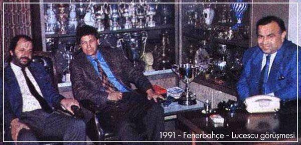 <p>Fenerbahçe Başkanı Metin Aşık ile Lucescu görüşmesi. (1991)</p>