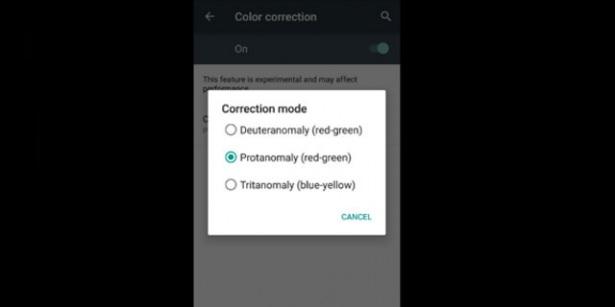 <p><strong>7. Built-in color correction </strong></p>

<p>Dünya üzerinde bulunan insanların yaklaşık %7'si renk körlüğü adı verilen görme bozukluğuna sahip. Google, Lollipop'da bulunan bu özellik sayesinde kullanıcılarına hastalığın özelliklerine göre renkleri üç farklı tipte düzenleyebilme seçeneği sunuyor.</p>
