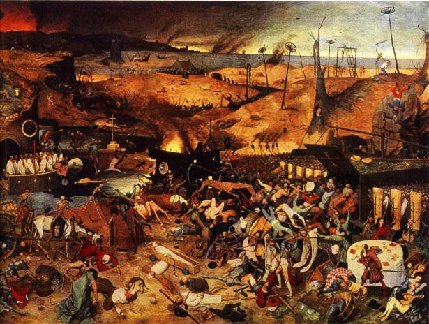 <p><strong>Bruegel - Triumph of Death (1562)</strong></p>

<p>Flaman ressam Pieter Bruegel tarafından ahşap üzerine yağlı boya ile yapılmıştır. Hiciv ve ahlaki değerleri ağır basan tablo Prado'da sergilenen Bosch'un eserlerine benzemektedir. Madrid'de bulunan Prado galerisinde sergilenmektedir.</p>
