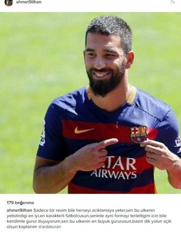 <p>AHMET İLHAN - ÇAYKUR RİZESPOR</p>
<p>Sadece bir resim bile her şeyi açıklamaya yeter. Sen bu ülkenin yetiştirdigi en iyi, en karakterli futbolcusun. Seninle ayni formayı terlettiğim için bile kendimle gurur duyuyorum. Sen bu ülkenin en buyuk gururusun. Başın dik, yolun açık olsun kaptanım @ardaturan</p>