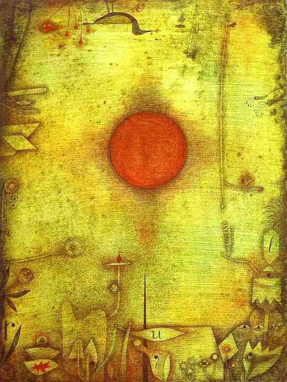 <p><strong>Klee - Ad Marginen (1930) - Kunstmuseum, Basel</strong></p>

<p>Eserde güneşin 4 köşeden gelen bitkiler ve kristallerle buluşması tasvir edilmiştir.Bauhaus dönemindeyken yaptığı bir eserdir.Basel'de Kunstmuseum'da sergilenmektedir.</p>
