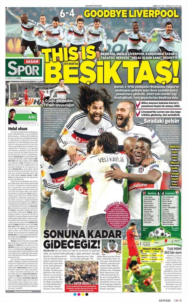 <p>UEFA Avrupa Ligi 2. turu rövanşında Liverpool'u deviren Beşiktaş'ın bu tarihi zaferi gazete manşetlerine böyle yansıdı.</p>