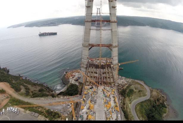 <p>Havadan yapılan çekimlerde 6 bin 500 işçi ile 600 mühendisin görev yaptığı dev projenin şantiyesi ise adeta küçük bir kenti andırıyor. Haftanın 7 günü 24 saat aralıksız sürdürülen çalışmalarda yaklaşık bin dozer, Greyder, kule vinç gibi büyük inşaat makinesi kullanıldığı belirtildi.</p>
<p> </p>