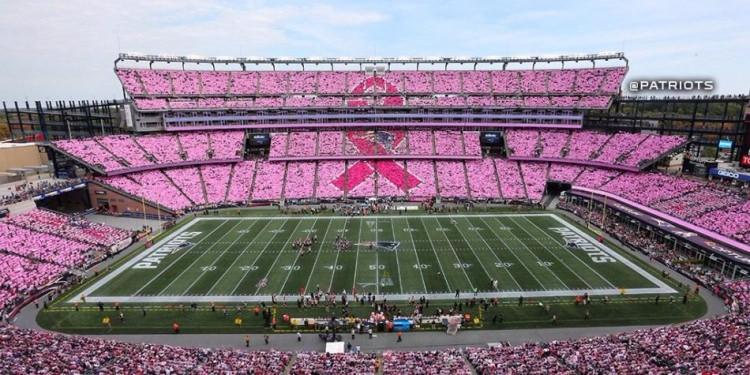 <p>Gillette Stadyumu'nda oynanan New England Patriots - Cincinnati Bengals maçı öncesi meme kanseri farkındalığı için yapılan koreografi.</p>