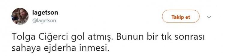 <p>Galatasaray'ın Süper Lig'de ilk golünü Tolga Ciğerci'nin atması sosyal medyayı salladı.</p>