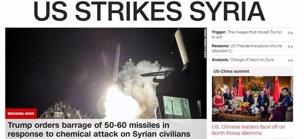 <p>CNN de saldırıya ilişkin haberinde, bir Pentagon yetkilisinin verdiği bilgilere göre, füze atılan hava üssünde Rus unsurların da bulunduğunu <br />
ancak muhtemel can kaybının önlenmesi için Ruslara önceden bir kaç kez bilgi verildiği belirtildi. <br />
<br />
Haberde, Trump'ın Çin Devlet Başkanı Şi Cinping ile yiyeceği yemek öncesi Ulusal Güvenlik Konseyi ile detayları görüştüğü, Cinping ile yemek yediği sırada da söz konusu füze saldırısının gerçekleştirildiği aktarıldı.</p>